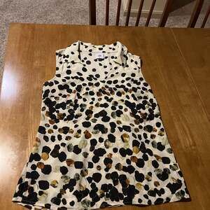 Cabi Fierce Sleeveless Top Seeing Spots Animal Print Blue Yellow